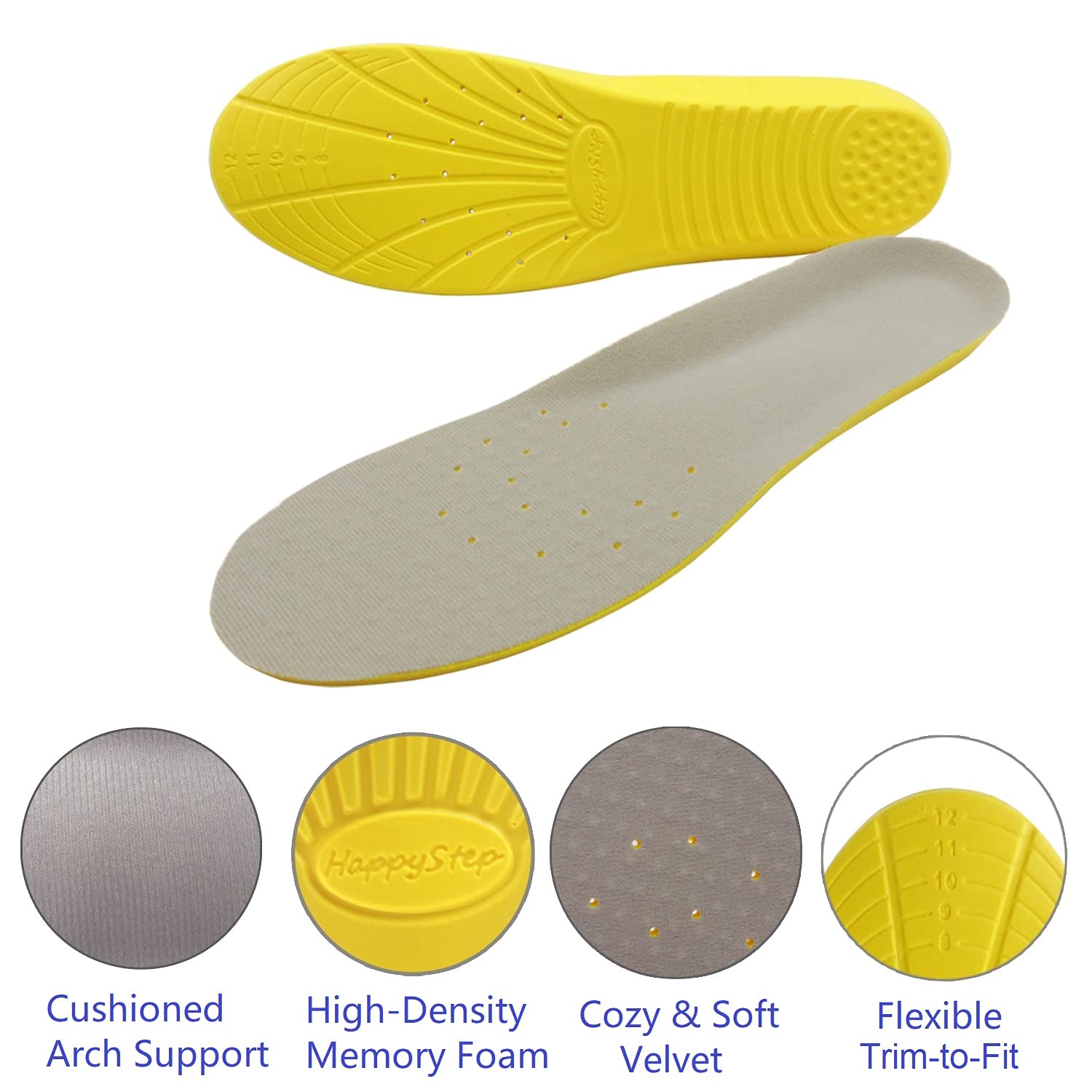 Happystep plantillas guía-ajuste ayudan a adaptar la talla para comodidad.