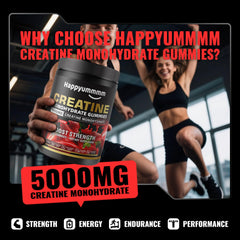 Happyummmm Creatine Gummy strawberry close-up texture supports convenient daily intake.