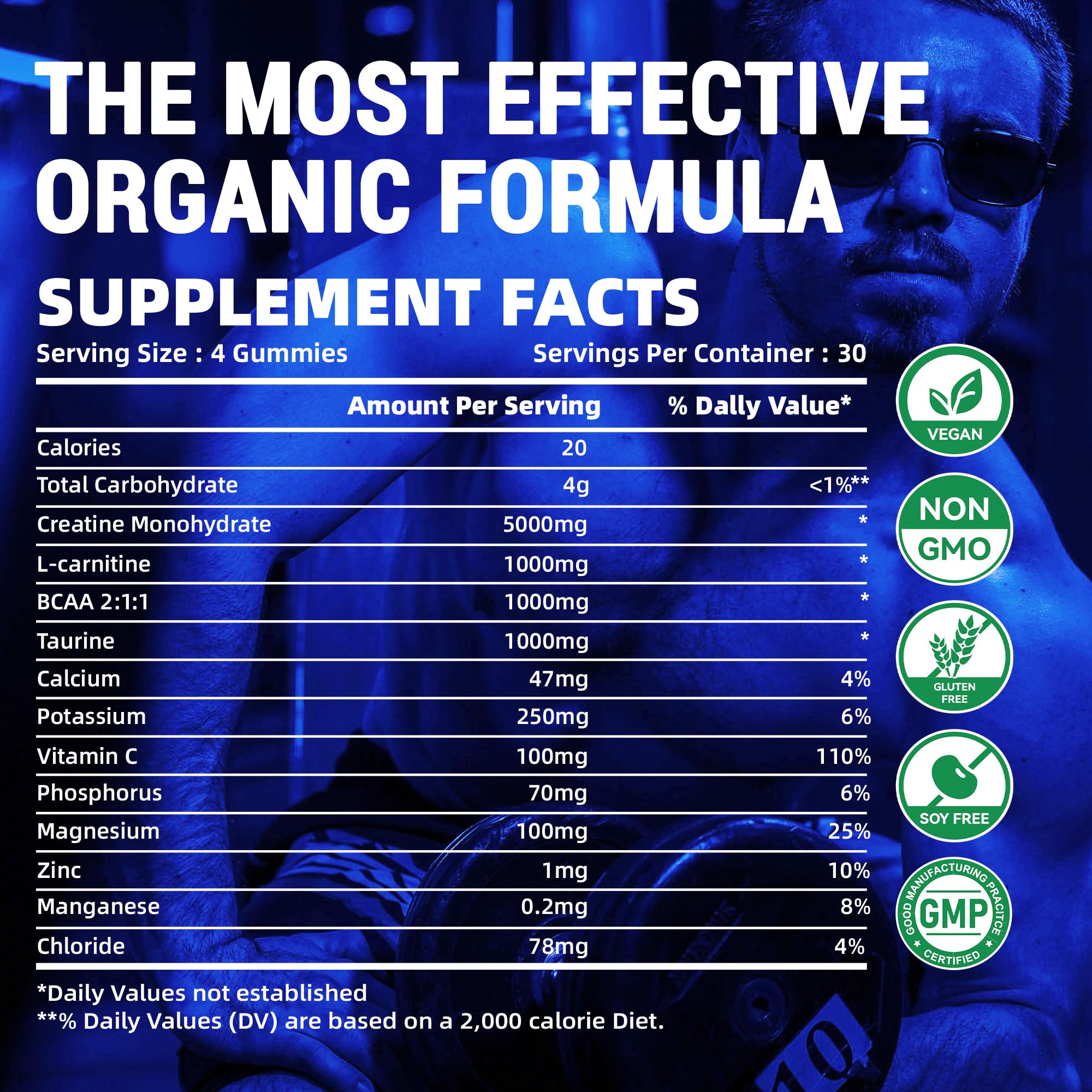 Happyummmm Creatine Gummy vegan symbol visible on packaging.