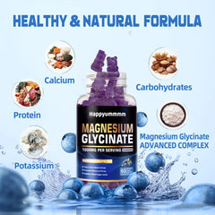 Happyummmm Magnesium Glycinate Gummies blueberry closeup showing chewy texture.