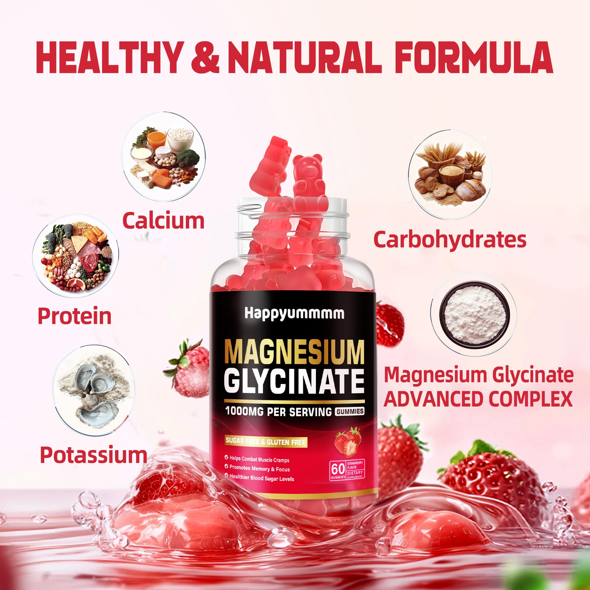 Happyummmm sugar-free gummies close up highlighting strawberry flavor