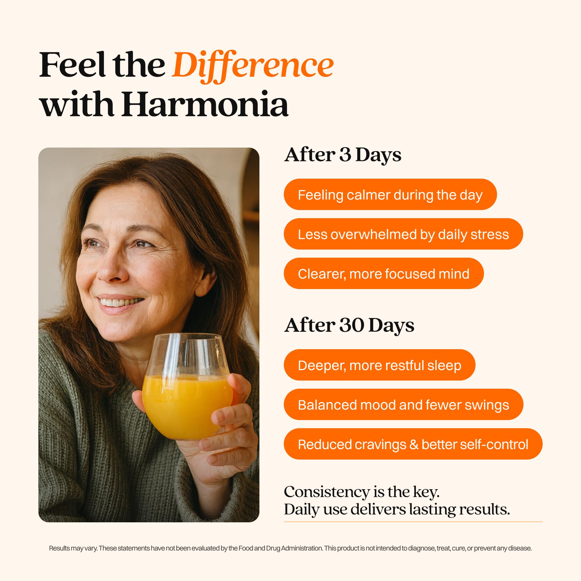 HARMONÍA Cortisol Cocktail ingredients image highlights Ashwagandha and L-Theanine benefits.
