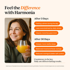HARMONÍA Cortisol Cocktail ingredients image highlights Ashwagandha and L-Theanine benefits.