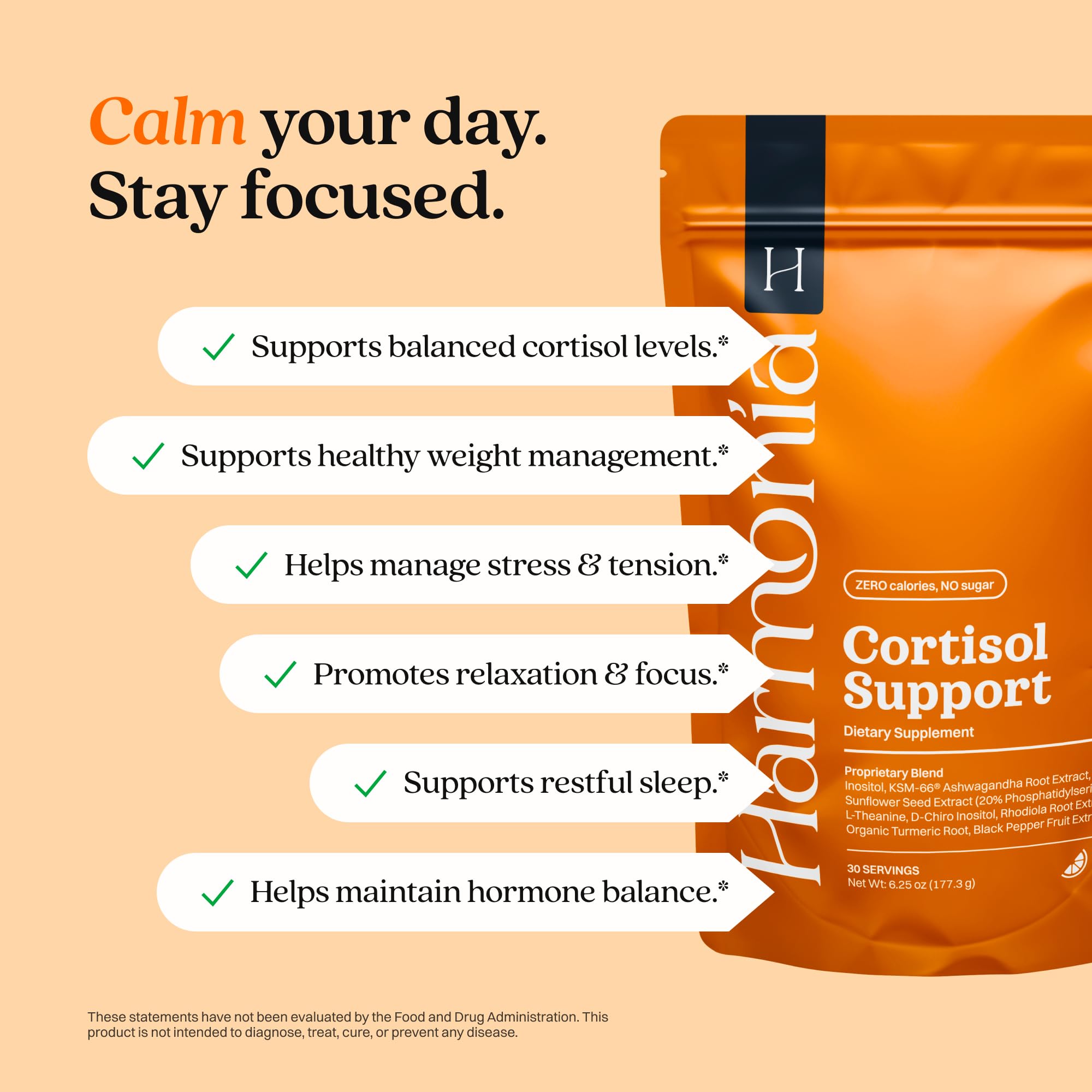 HARMONÍA Cortisol Cocktail powder dissolving smoothly for easy evening relaxation.