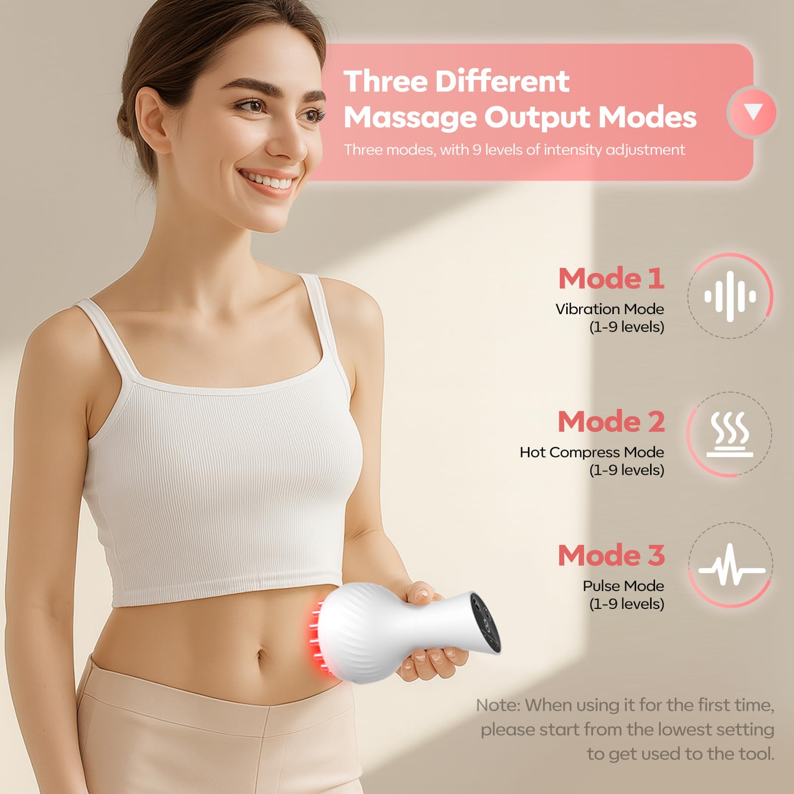 HarrFlow massager used on legs to support smoother skin texture.