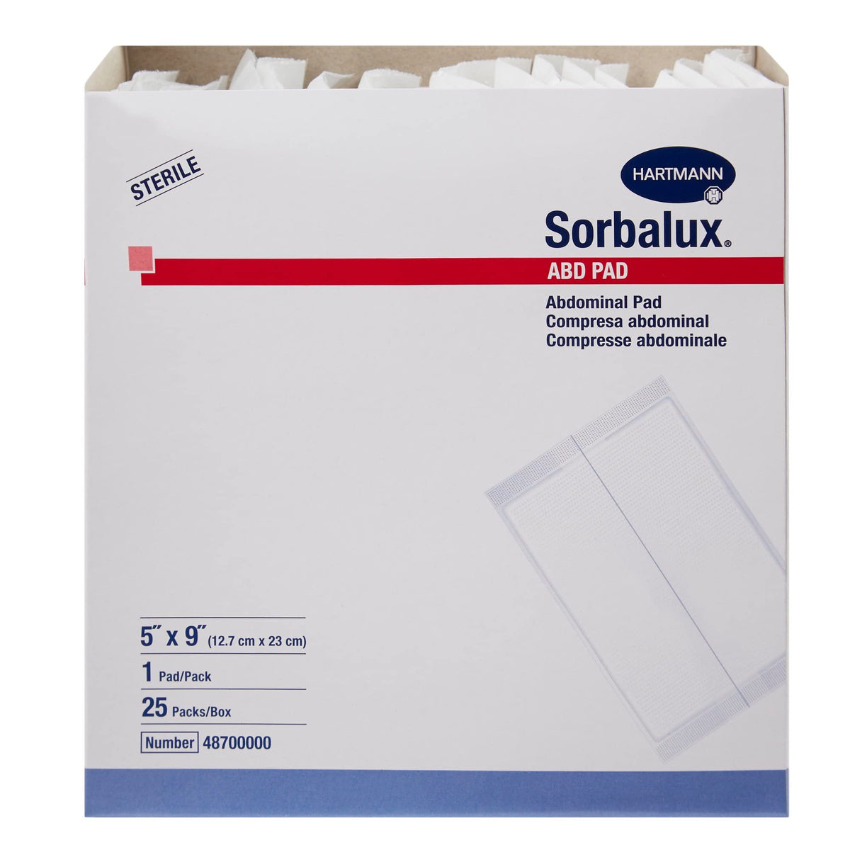 Hartmann-Conco Sorbalux ABD white abdominal pad sterile 5x9 inches for absorbent coverage