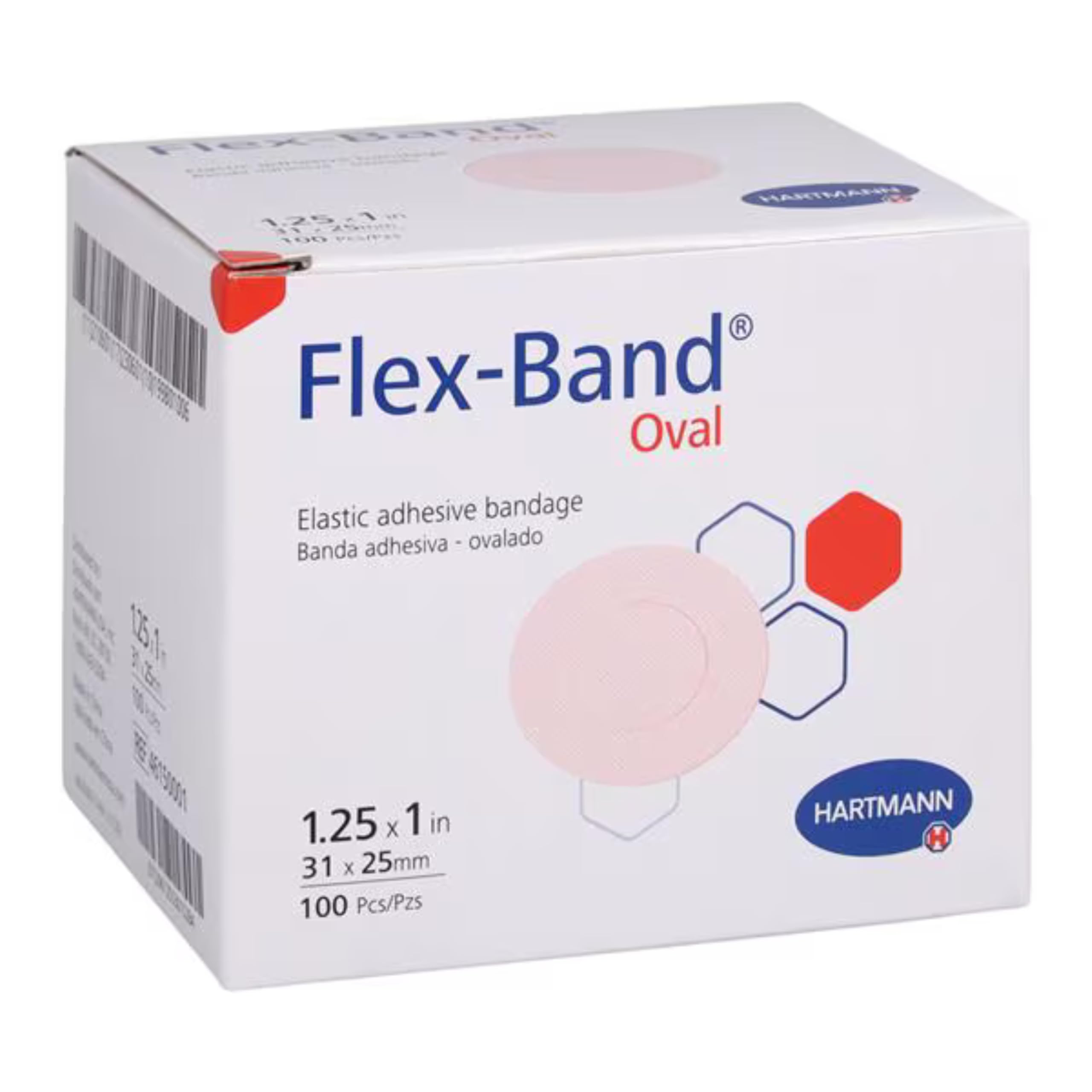 Bandas Flex-Band Oval de Hartmann H, paquete de 100, ajuste cómodo para contornos y heridas menores.