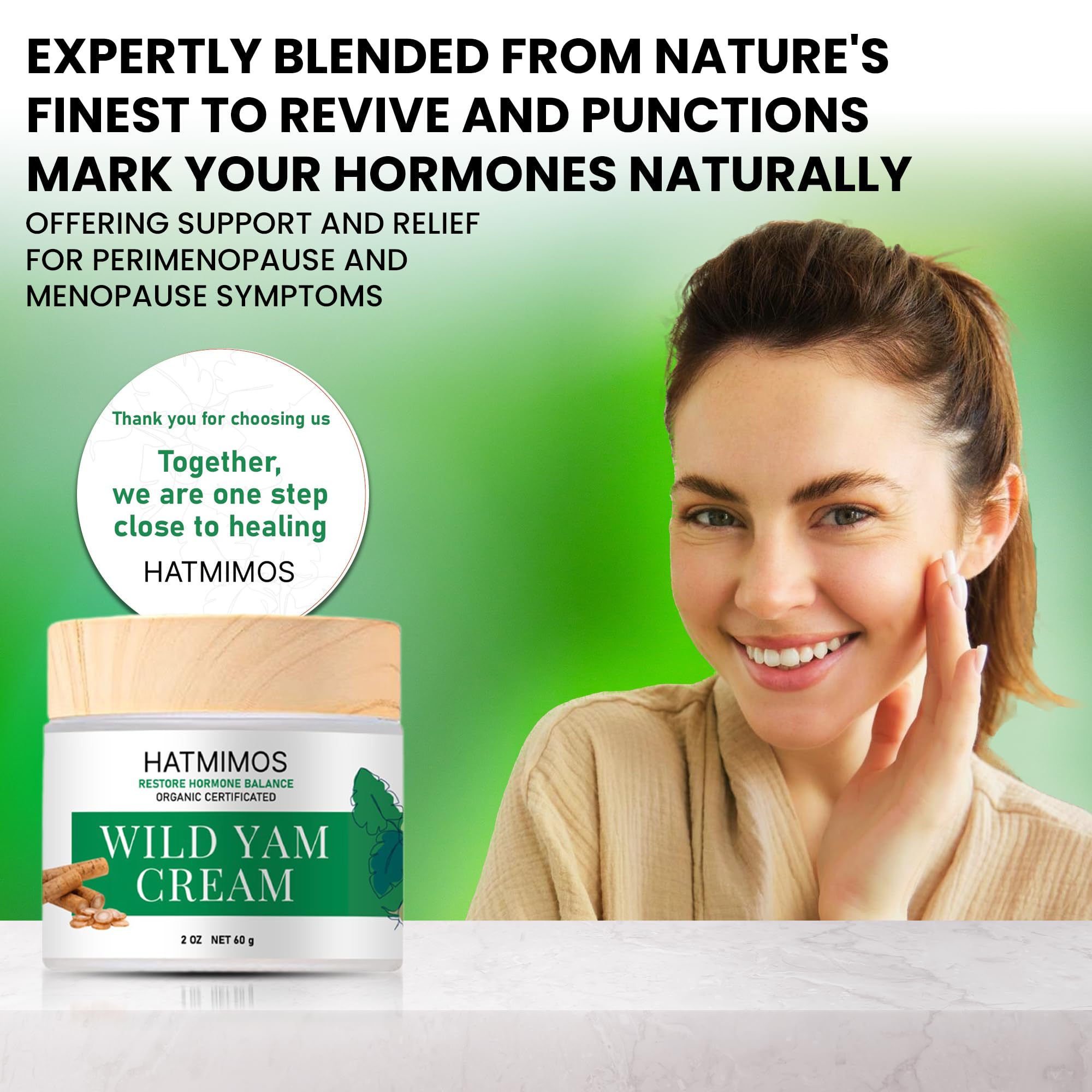 HATMIMOS Wild Yam Cream jar shows creamy texture ideal for fast absorption and non-greasy feel.