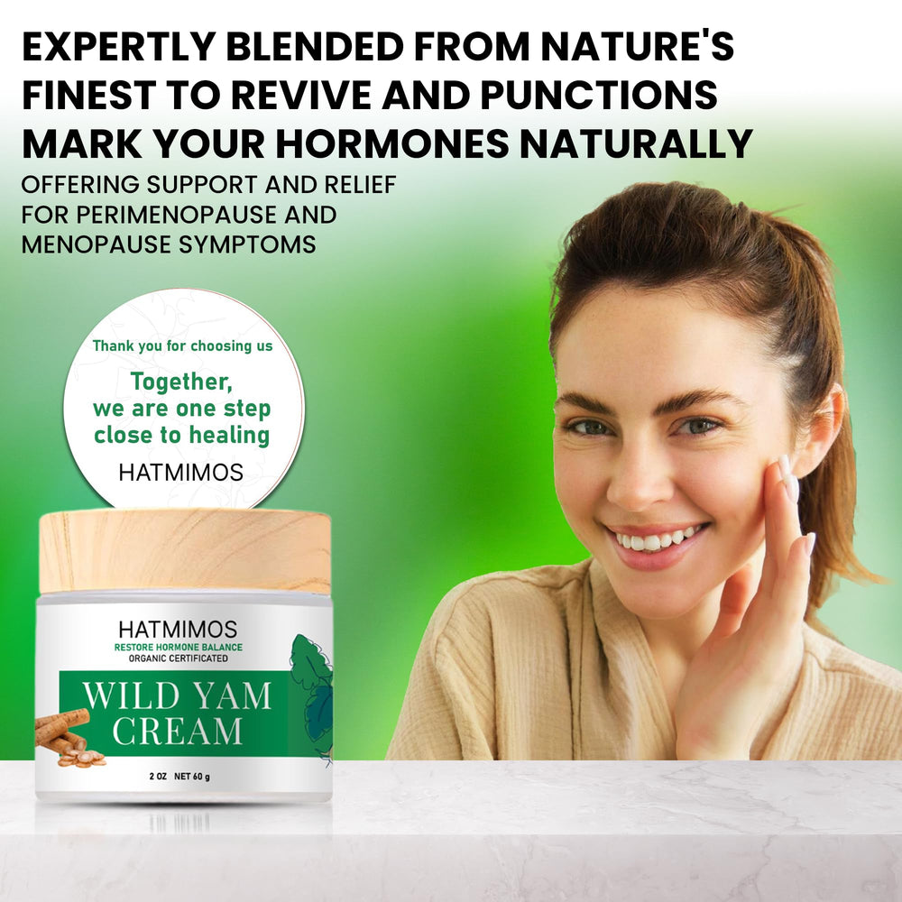 HATMIMOS Wild Yam Cream jar shows creamy texture ideal for fast absorption and non-greasy feel.
