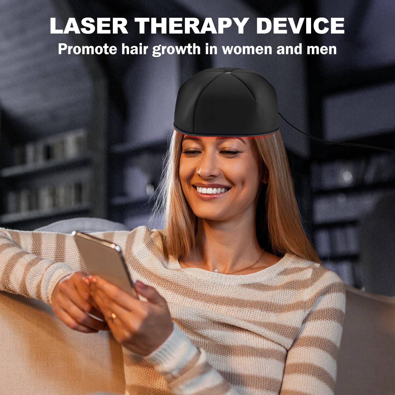 HAUBAT Laser Cap power options illustrating wall adapter connectivity for stable performance.
