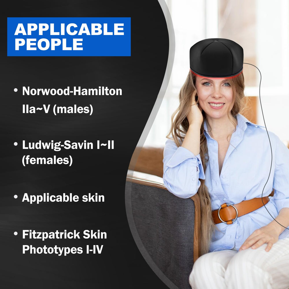 HAUBAT Laser Cap side view highlighting ergonomic fit for comfortable sessions.