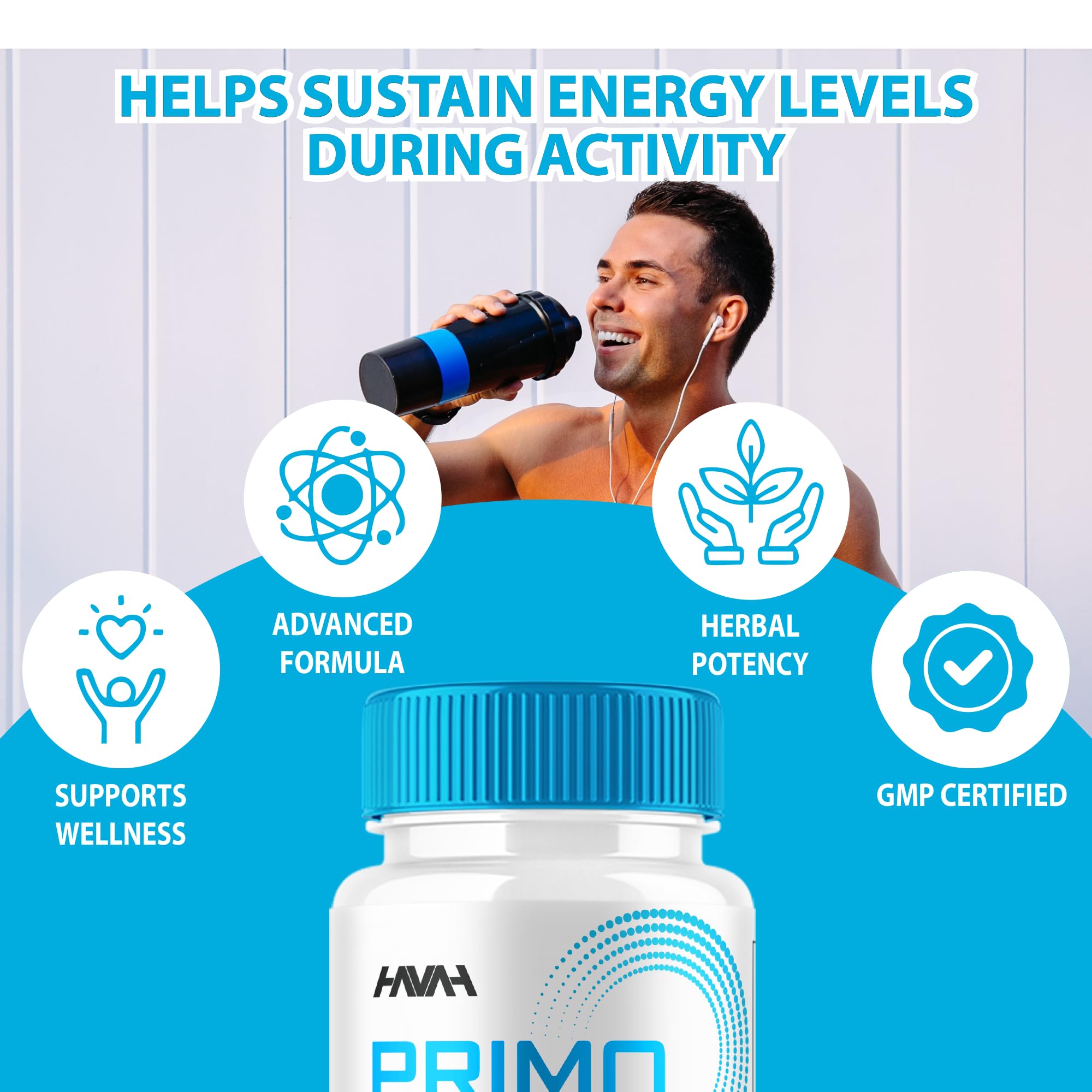 Havah Primo TRT one-capsule-day concept shown with water glass.