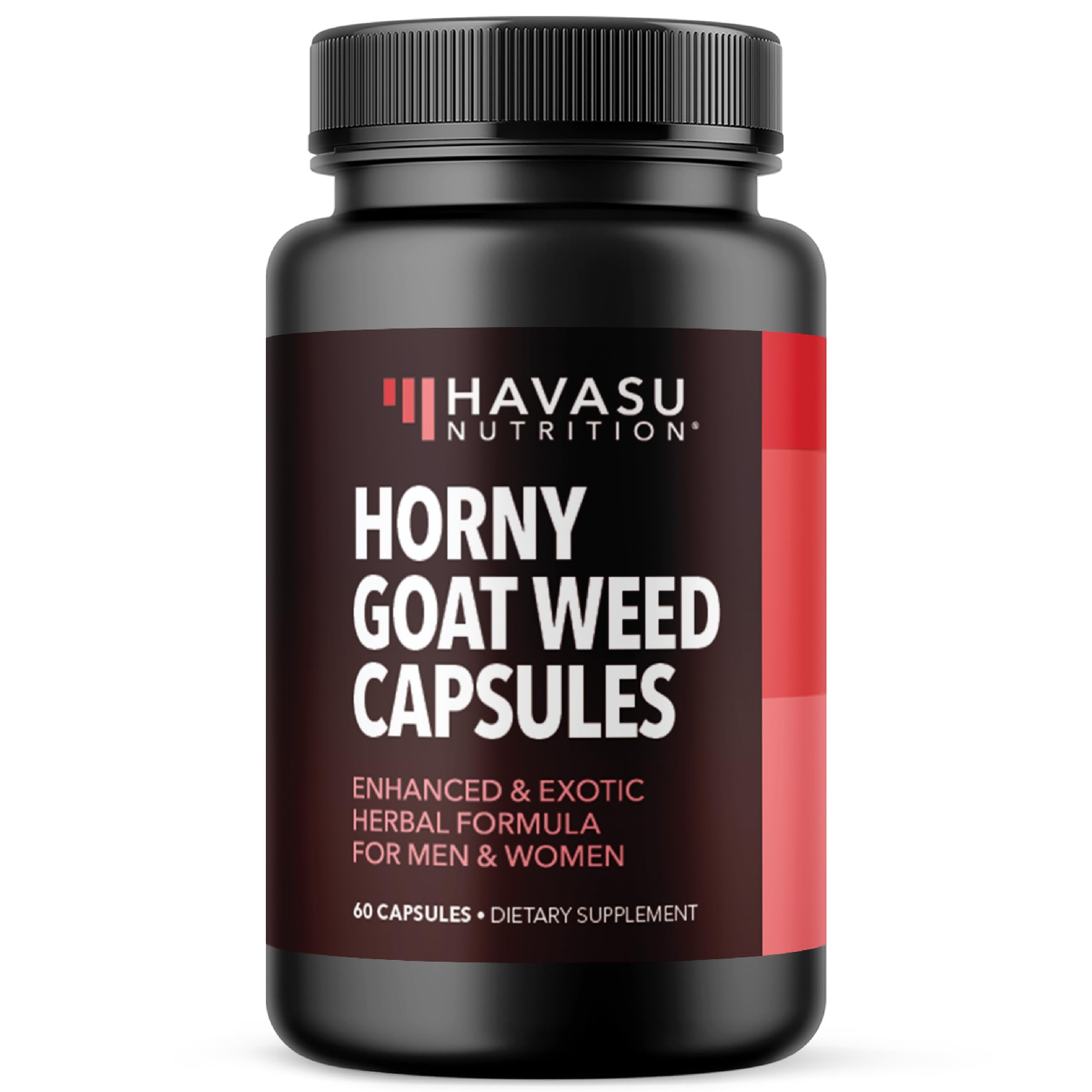 Havasu Horny Goat Weed Capsules bottle shows the herbal blend for everyday stamina