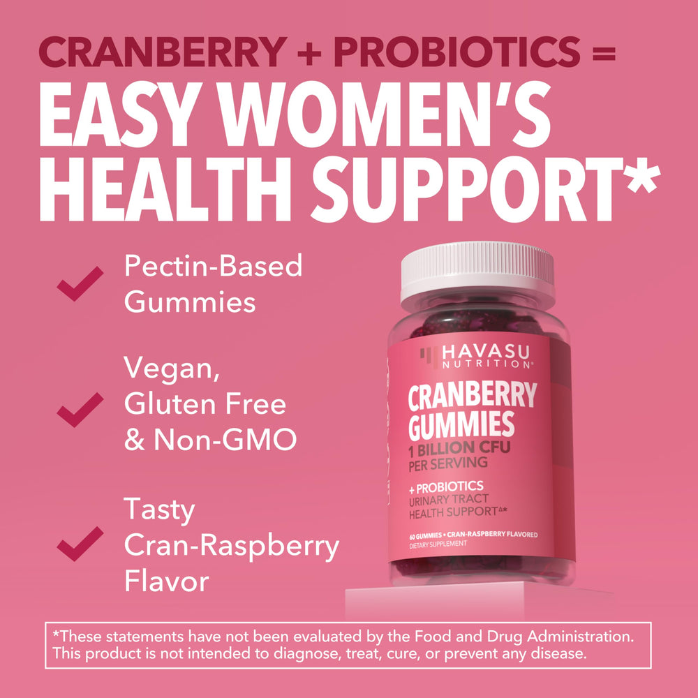 60-count HAVASU bottle provides a month of daily cranberry probiotic support.