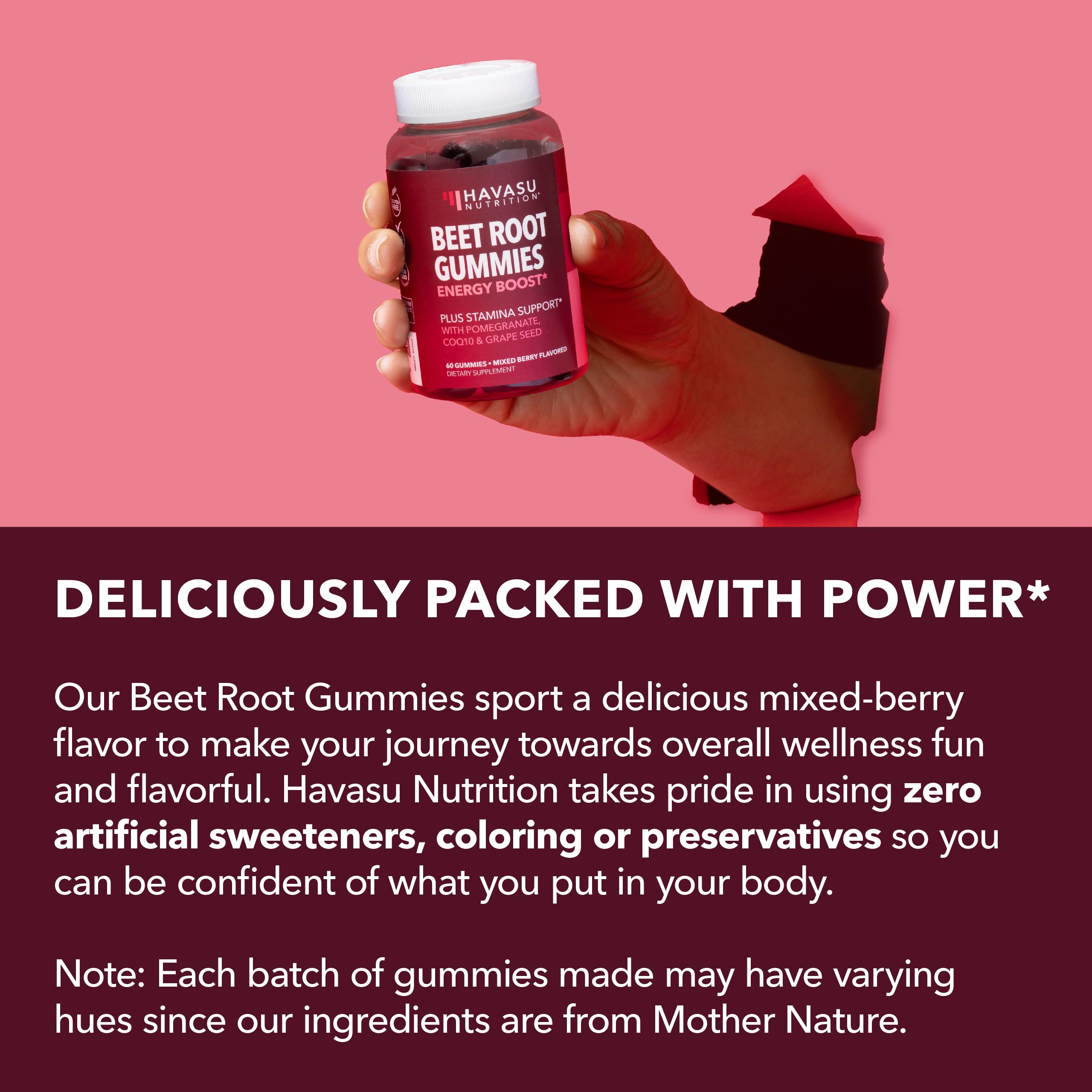HAVASU NUTRITION Beet Root Gummies mixed-berry close-up texture for snacking.