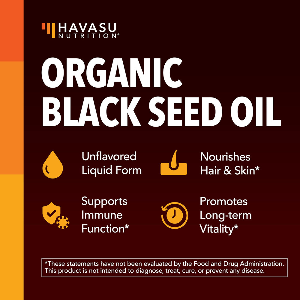 HAVASU NUTRITION Black Seed Oil pour close-up for easy meal dosing.