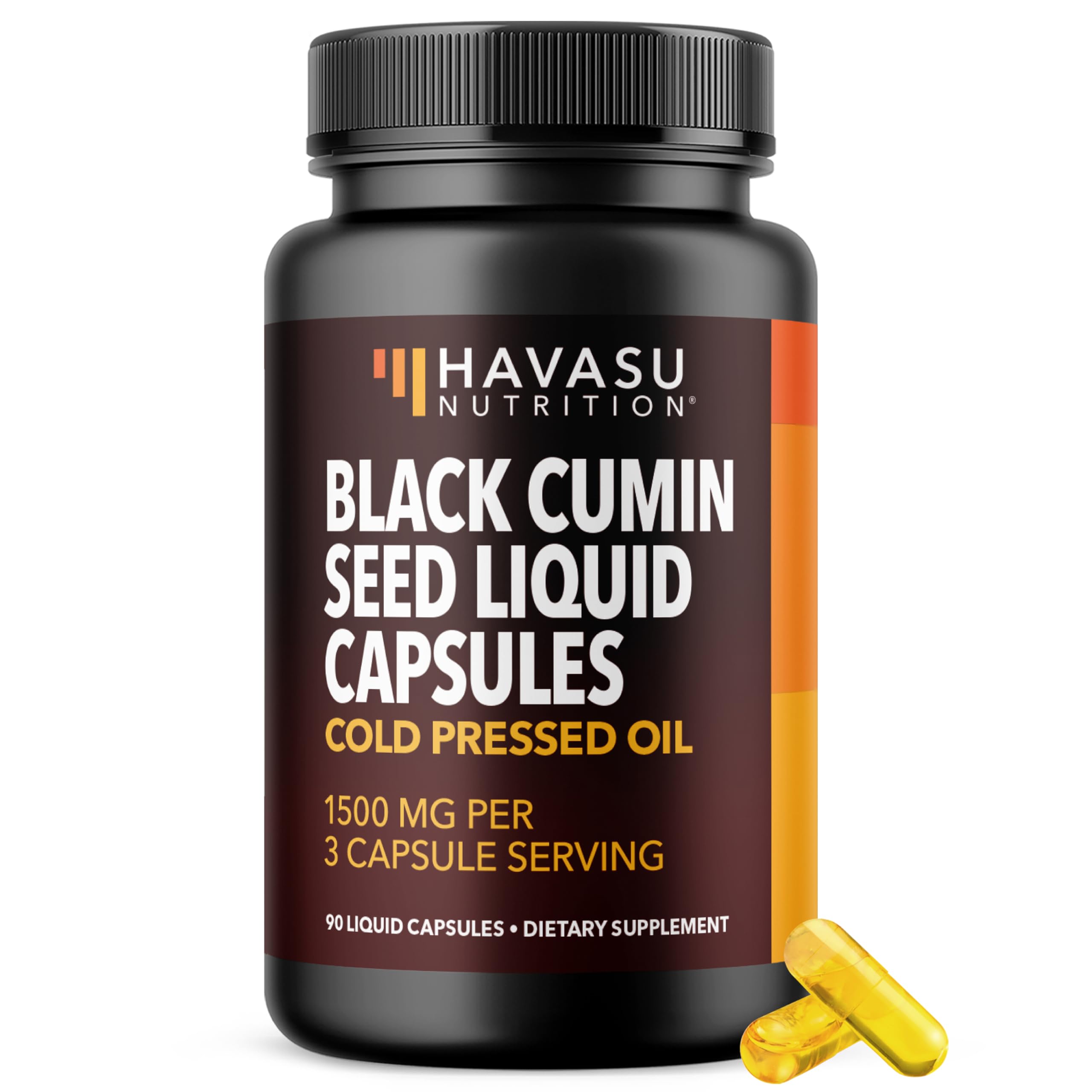 HAVASU NUTRITION Cold Pressed Black Seed Oil Capsules bottle supports daily immune and digestive wellness.