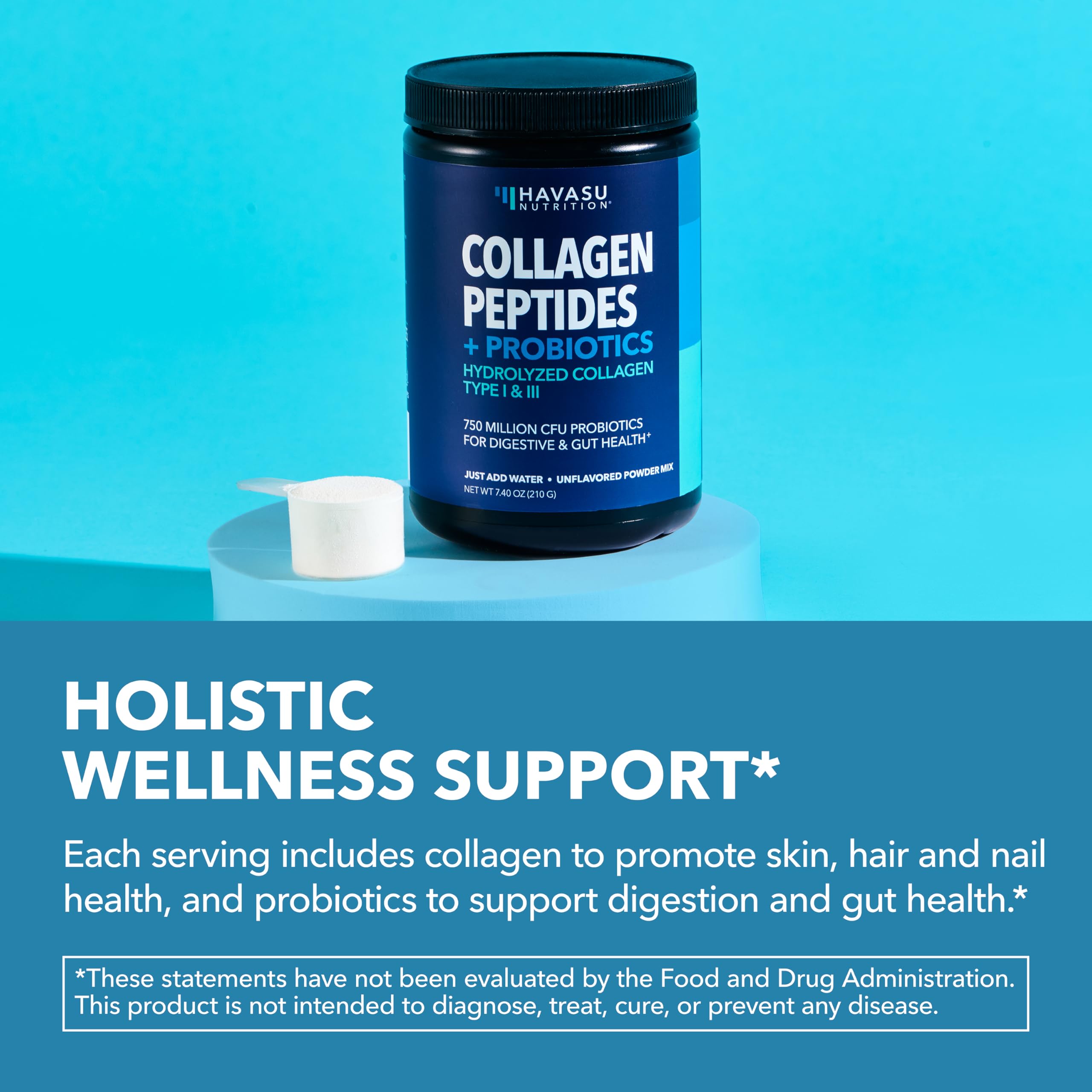 Close-up of HAVASU Nutrition Collagen Peptides label showing grass-fed origin