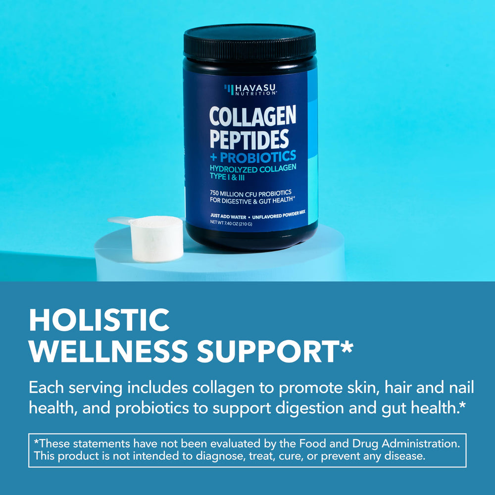 Close-up of HAVASU Nutrition Collagen Peptides label showing grass-fed origin
