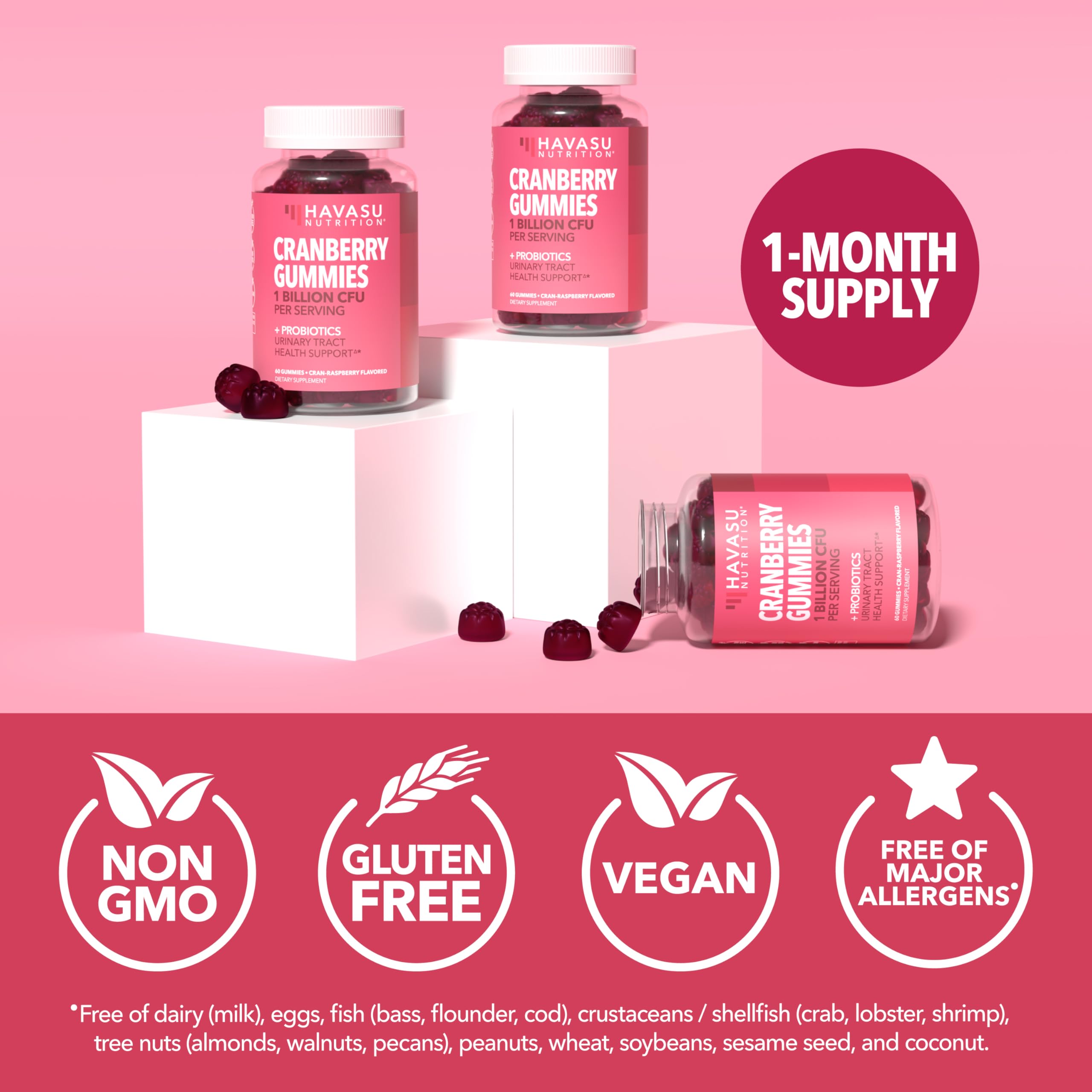 Store shelf packaging highlights cranberry and probiotic blend for bladder balance.