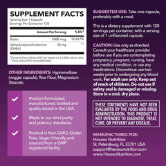 Havasu Nutrition DHEA Biotin capsule close-up highlighting supplement texture and content.