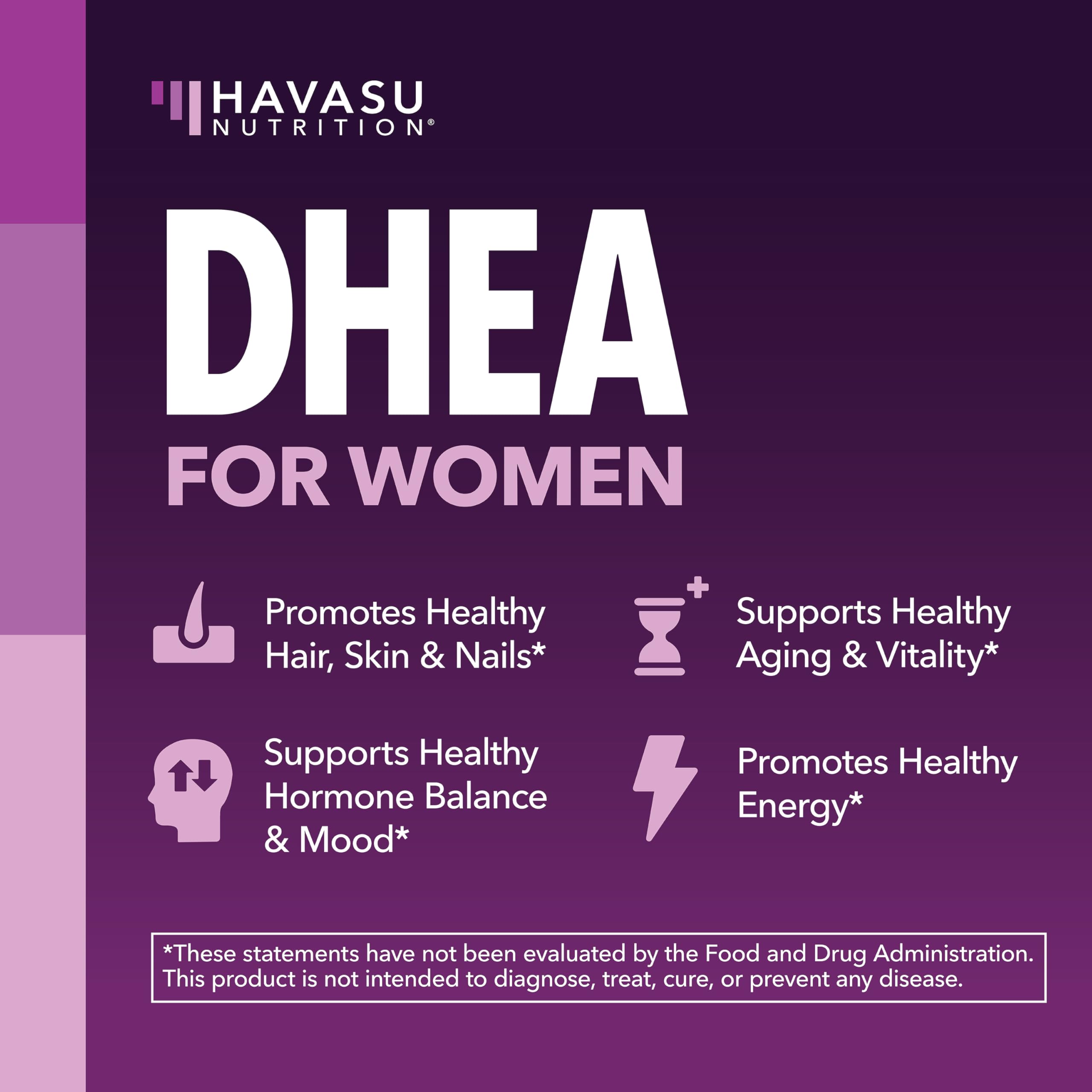 HAVASU NUTRITION DHEA Biotin capsule on vegan label background.