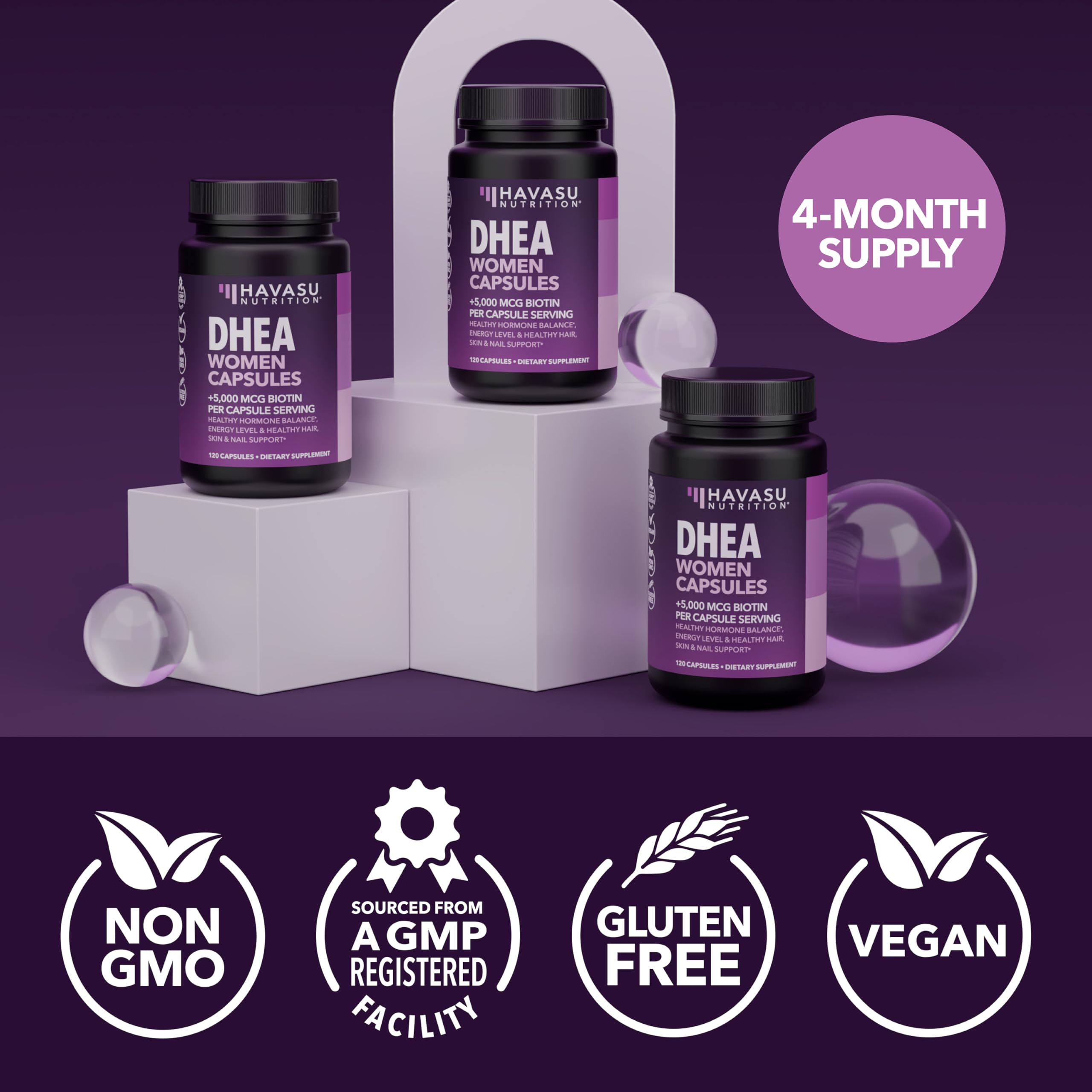 Havasu Nutrition DHEA Biotin capsule serving size illustration.