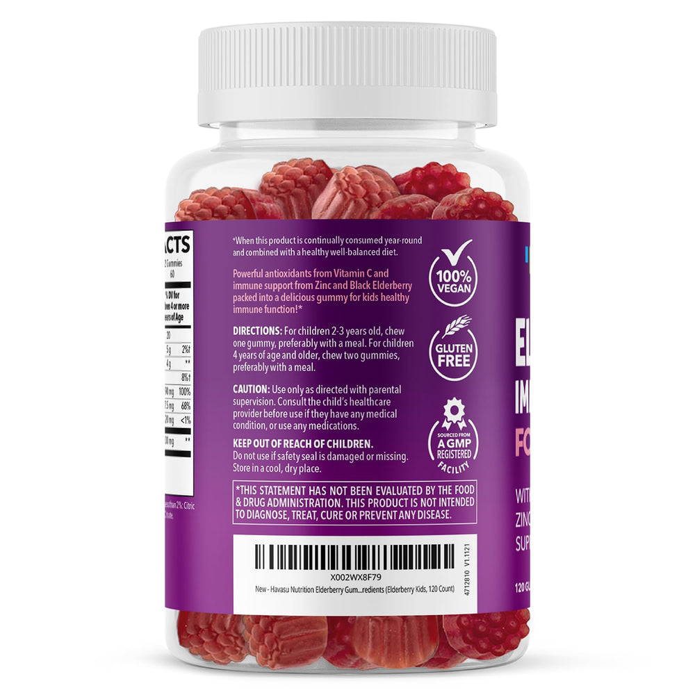 HAVASU NUTRITION elderberry kids gummies closeup shows soft, chewable texture your child can enjoy.