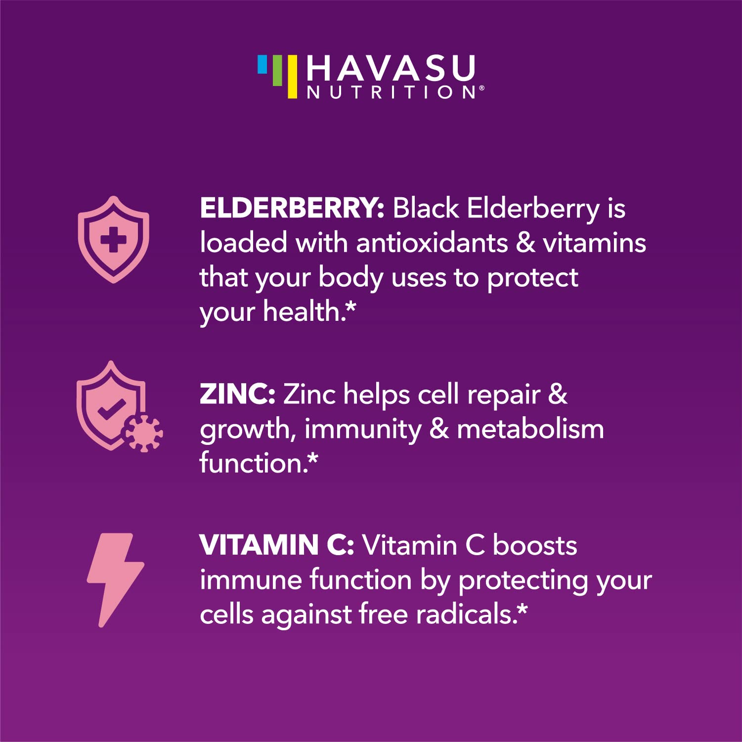 HAVASU NUTRITION elderberry kids gummies front label helps parents verify ingredients at a glance.