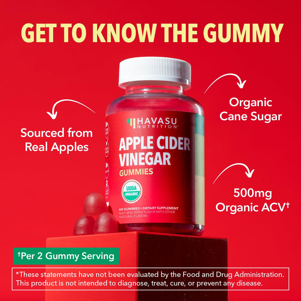 HAVASU Nutrition Gummies ingredient label highlights vegan, non-GMO, gluten-free formulation