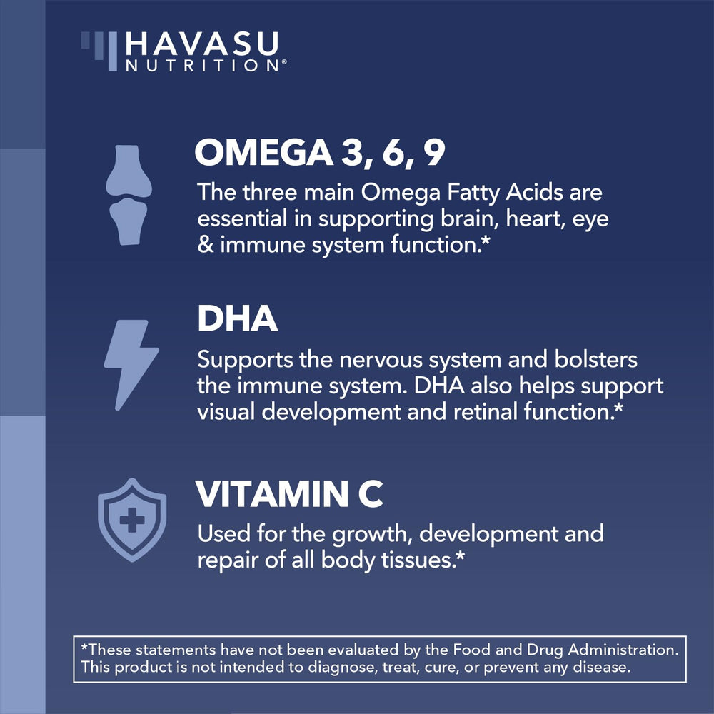 Havasu Nutrition gummies orange lemon flavors with plant-based omega sources for daily nourishment