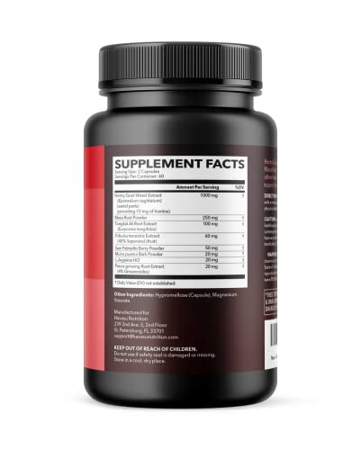 Havasu Nutrition Horny Goat Weed capsules packaging displaying label and ingredients.