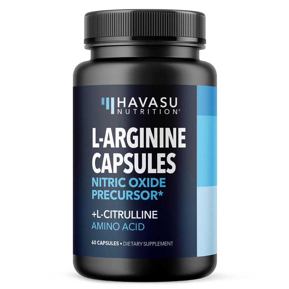 HAVASU Nutrition L-Arginine with L-Citrulline bottle pour promoting nitric oxide support during workouts.