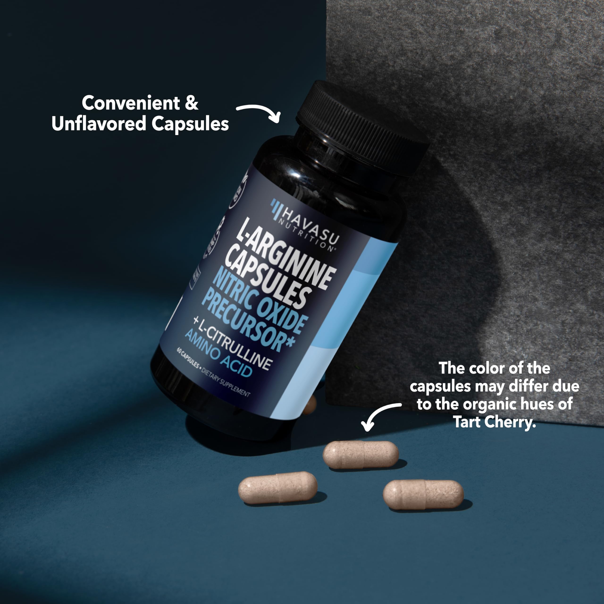 HAVASU NUTRITION capsules beside gym gear suggesting performance support.