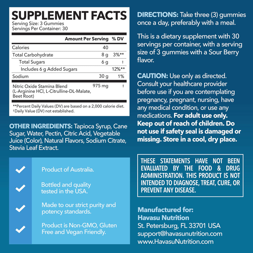 HAVASU L-Arginine Gummies sour-berry bottle for flavor and energy