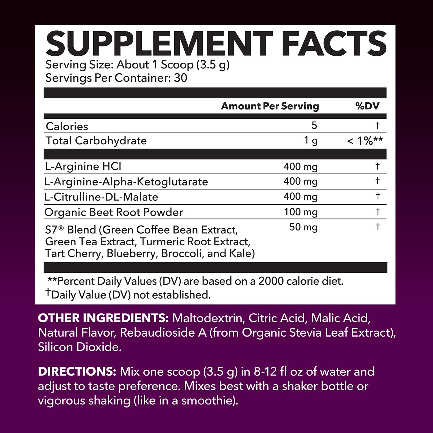 HAVASU NUTRITION L-Arginine Powder mixed berry label closeup highlights beet root and L-Citrulline blend for performance