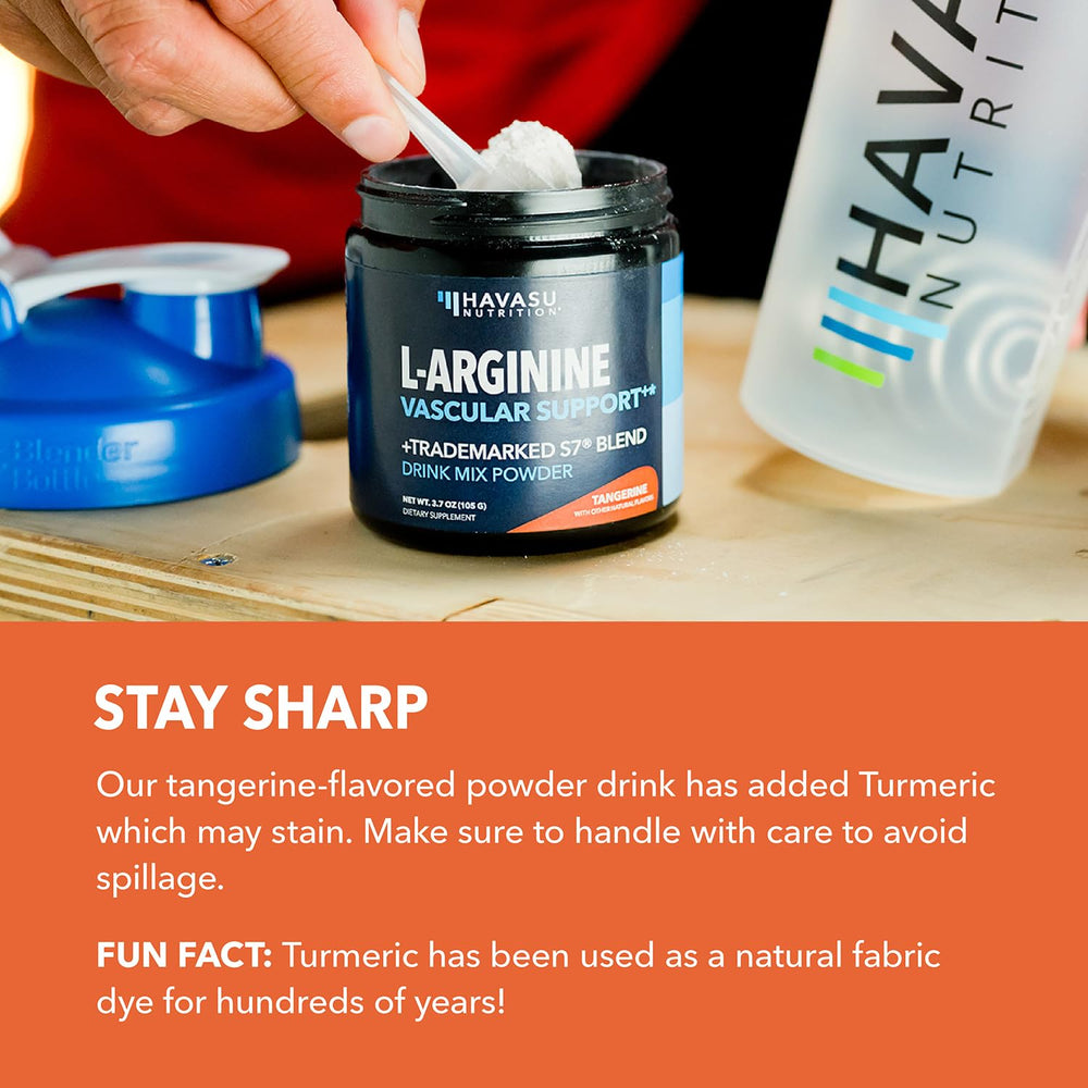 HAVASU NUTRITION L-Arginine Powder thirty-day supply label on container.