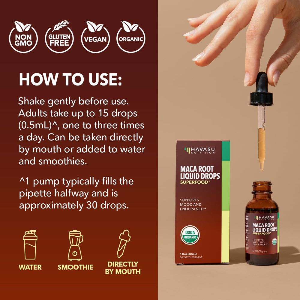 HAVASU NUTRITION Maca mood balance drops implying calmer days.