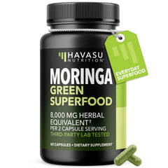 HAVASU NUTRITION Moringa Capsules bottle offers convenient daily green superfood support.