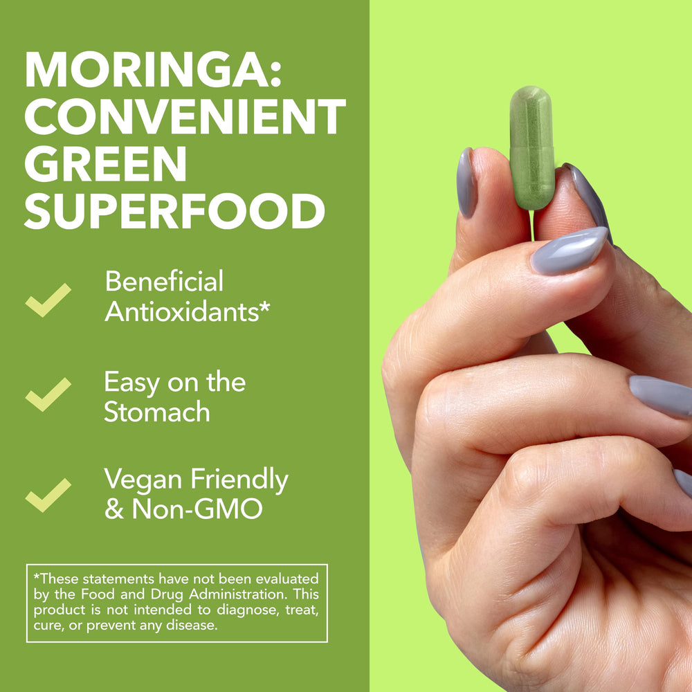HAVASU NUTRITION Moringa Capsules serving scoop demonstrates simple daily dosing.