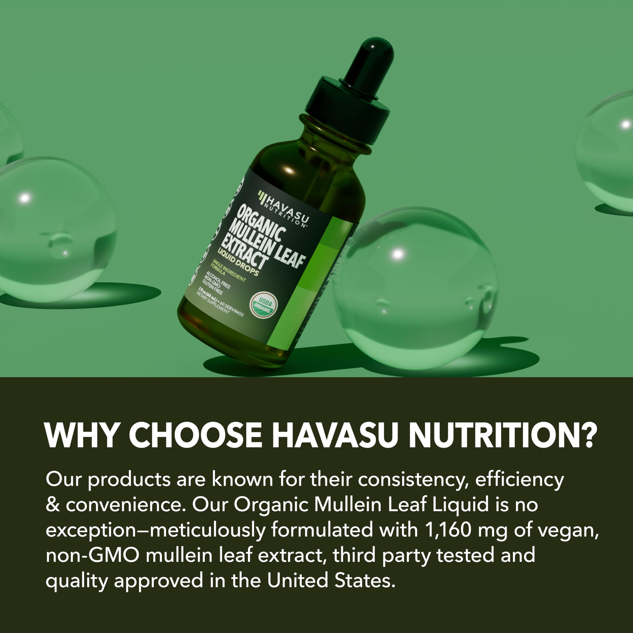 Ingredients panel shows vegan, non-GMO formula of Mullein Drops