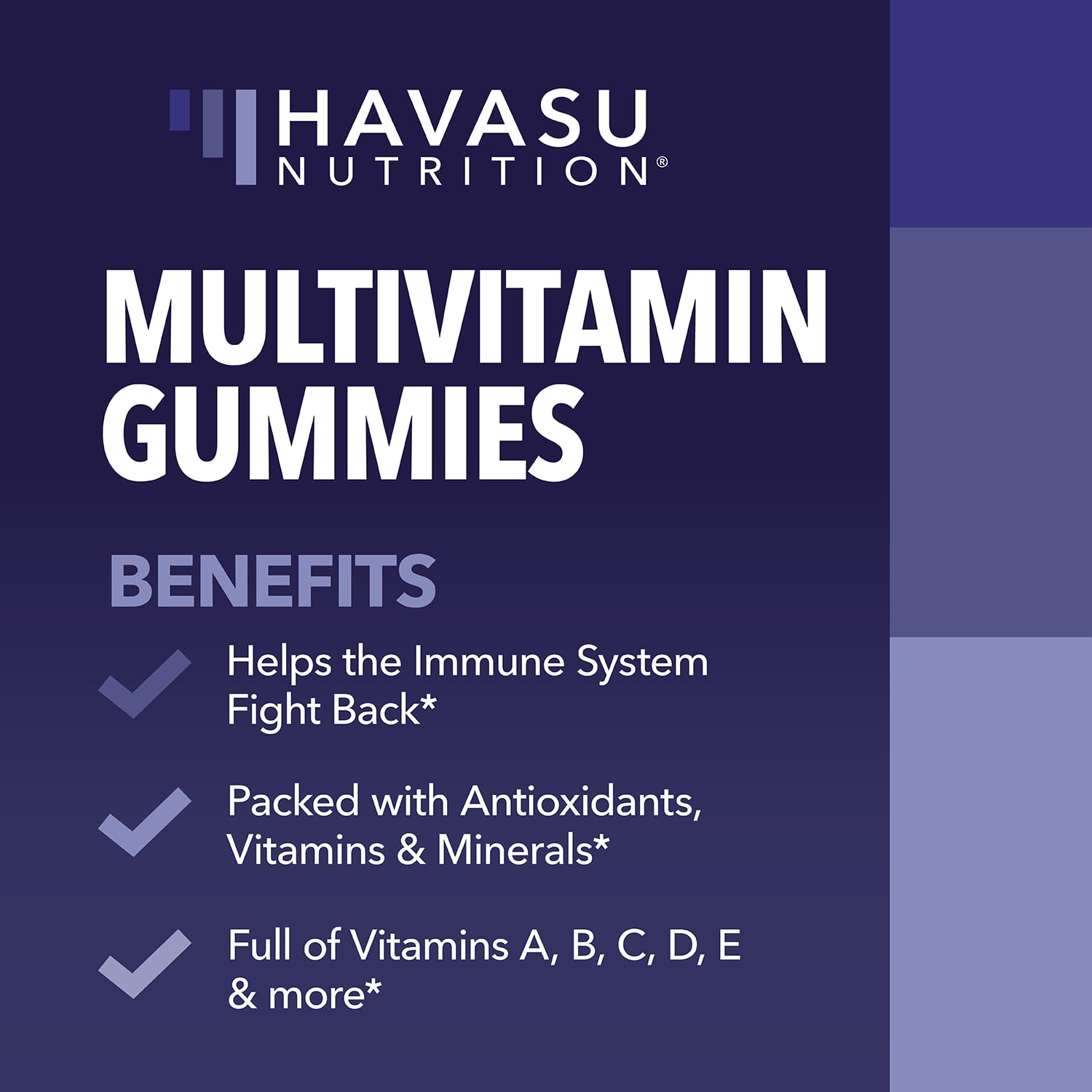 HAVASU Nutrition multivitamin gummies berry-flavored and appealing for daily use.