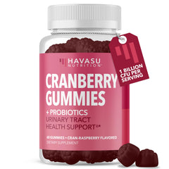 HAVASU Nutrition probiotic cranberry gummies bottle for daily urinary wellness.