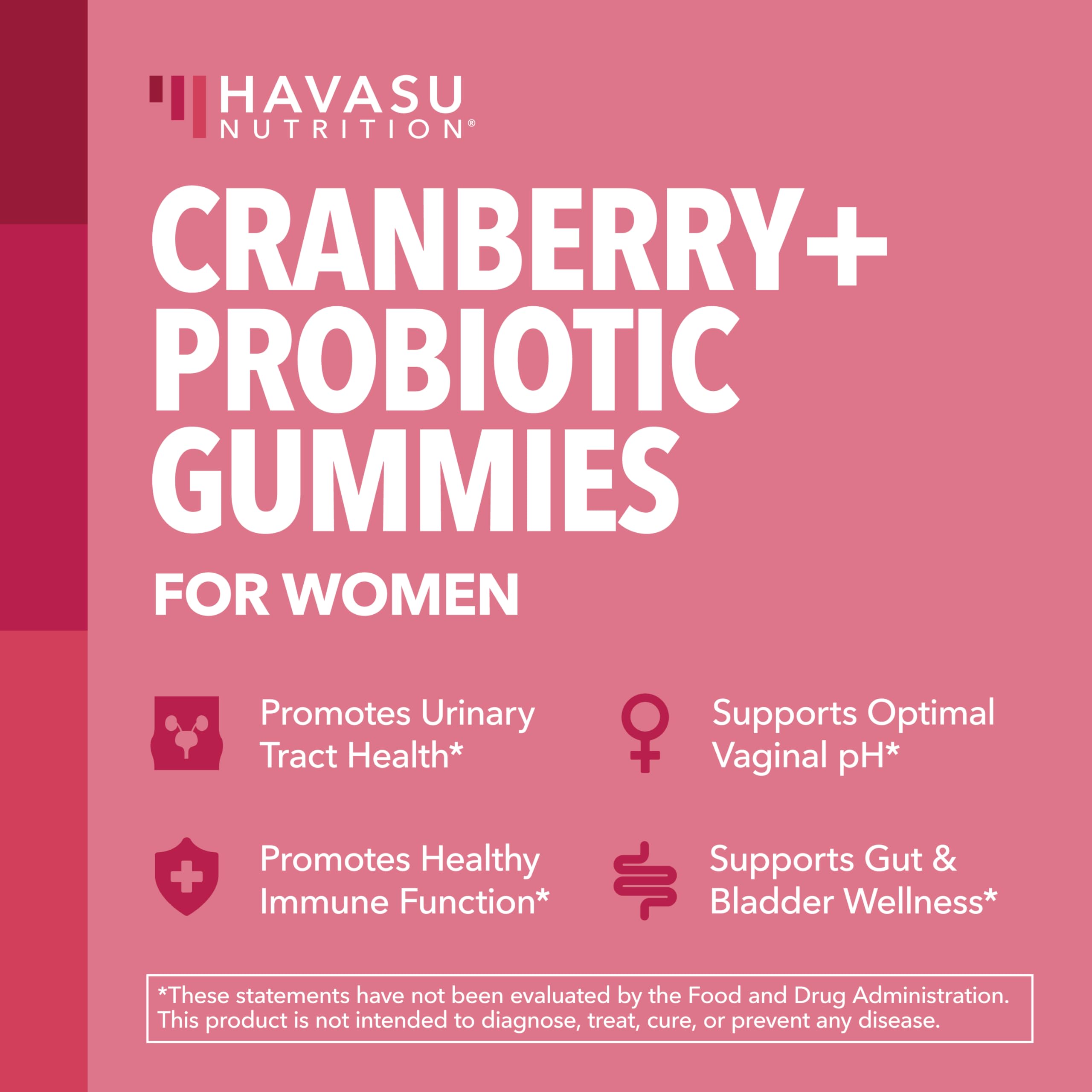 Close-up of HAVASU cranberry gummy texture for easy daily use.