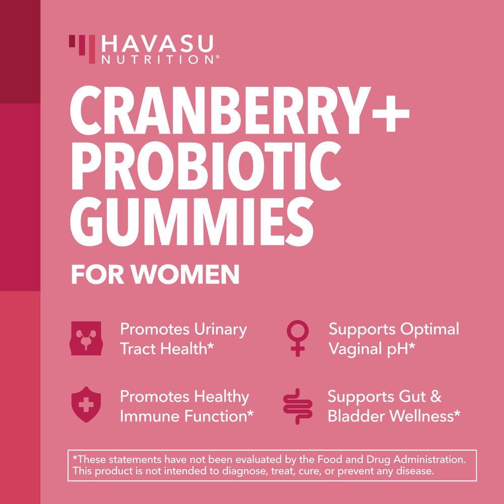 Close-up of HAVASU cranberry gummy texture for easy daily use.