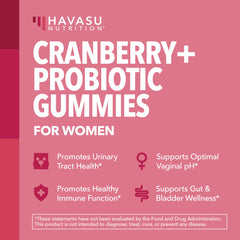 Close-up of HAVASU cranberry gummy texture for easy daily use.
