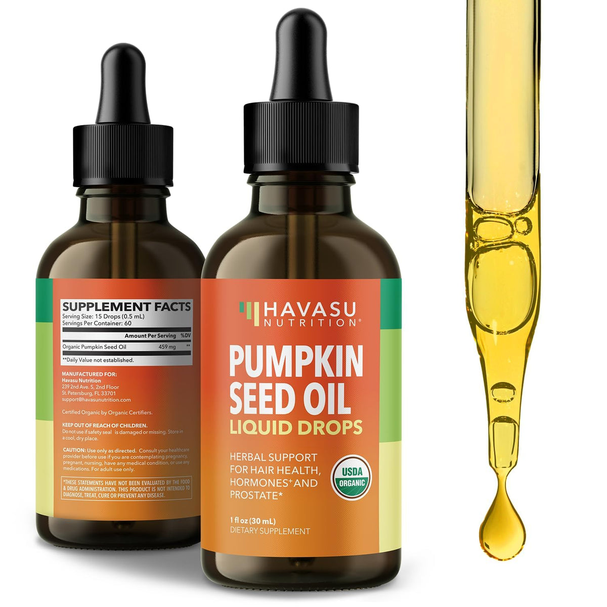 HAVASU NUTRITION pumpkin seed oil bottle promoting hair health
