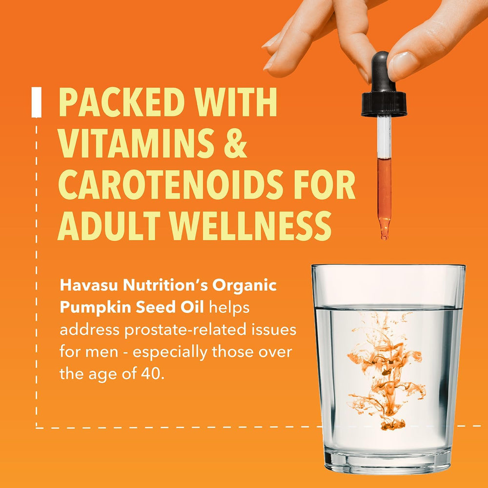 Organic label close-up on HAVASU pumpkin seed oil
