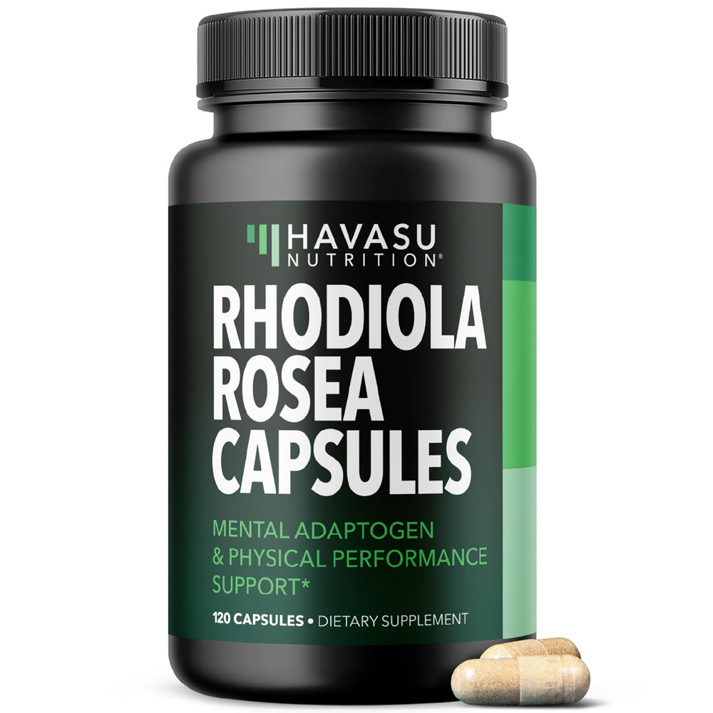 HAVASU NUTRITION Rhodiola Rosea bottle label signals balanced energy and focus