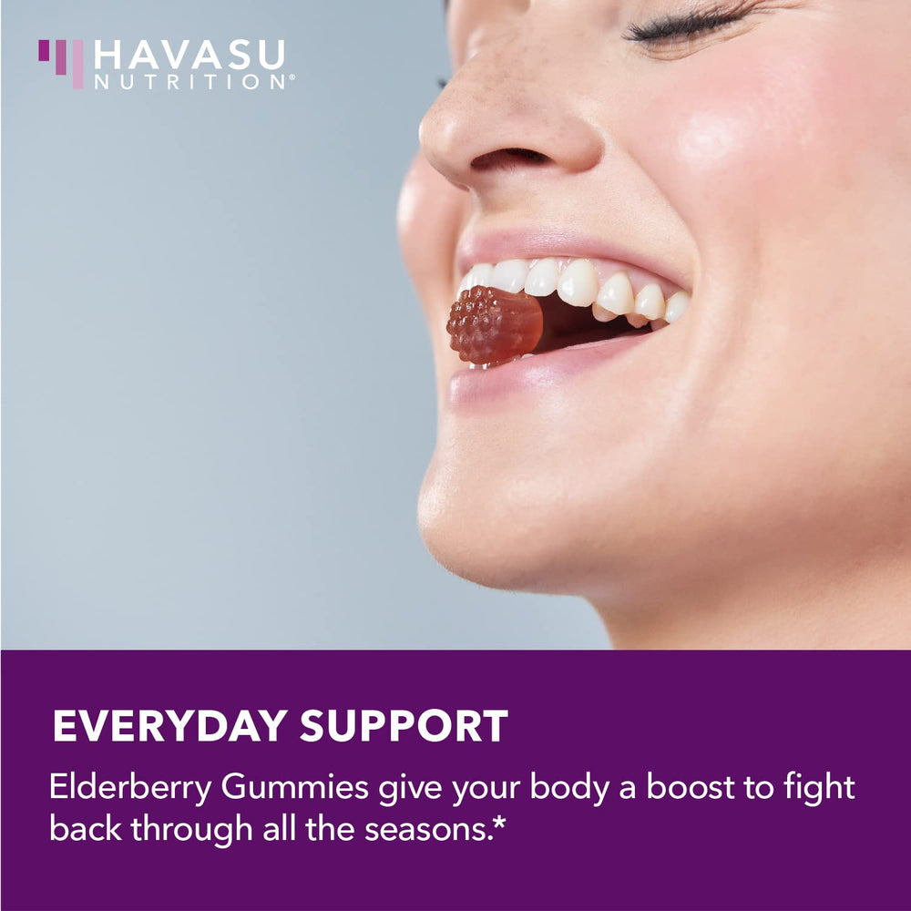 Berry flavor closeup of HAVASU Sambucus Elderberry Gummies